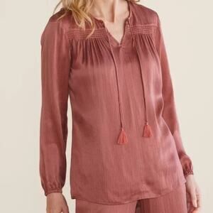 Soft Surroundings Lumi Terra Cotta Pink Long Sleeve V-neck Textured Top
